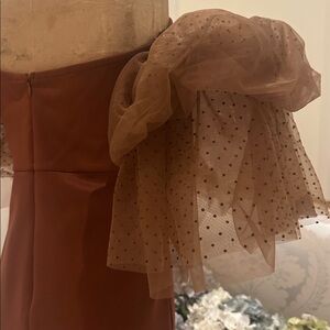 Off the shoulder, formal brown knit dress, puffy sleeves, size medium